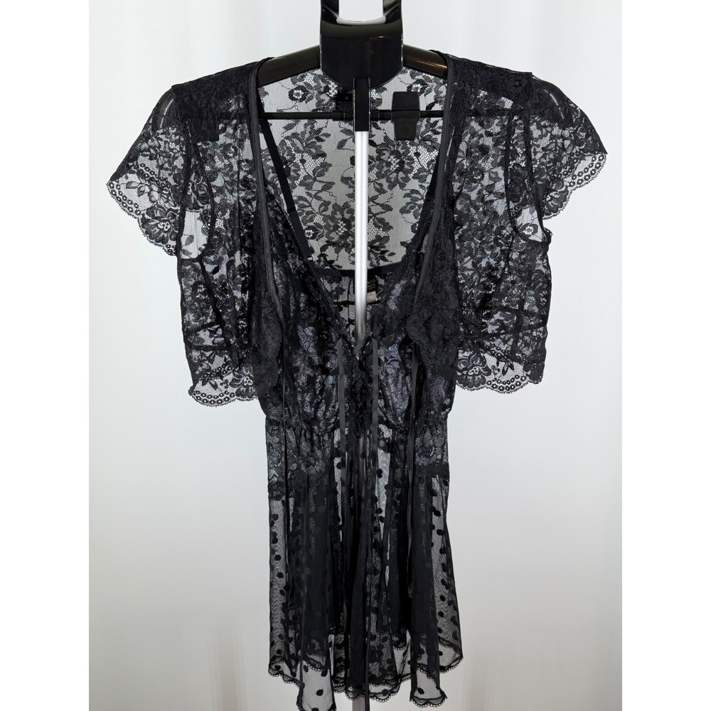 Seductivewear by Cinema Etoile Black Lace Babydoll & Cabernet Lace Bolero Set M